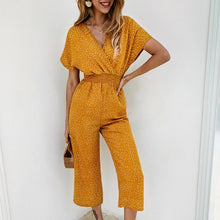 Load image into Gallery viewer, Lossky Women Jumpsuits Rompers Summer Casual Print V-neck Pocket Overalls Jumpsuit Short Sleeve Wide Leg Loose Jumpsuit
