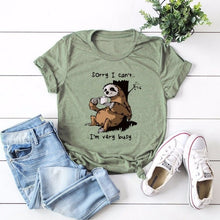 Load image into Gallery viewer, JCGO Women T-shirt Summer Short Sleeve Cotton Plus Size S-5XL Cute Lazy Sloth Print Funny Casual O Neck Female Tshirt Tees Tops
