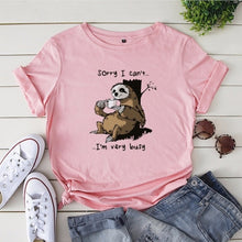 Load image into Gallery viewer, JCGO Women T-shirt Summer Short Sleeve Cotton Plus Size S-5XL Cute Lazy Sloth Print Funny Casual O Neck Female Tshirt Tees Tops
