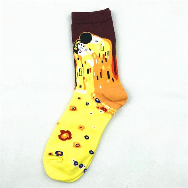 1 pair Classic Autumn Winter Women Van Gogh World Famous Painting Sock Oil Socks