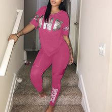 Load image into Gallery viewer, Casual 2 Piece Sets Women&#39;s Tracksuits Pink Letter Print Plus Size Sweatsuit 3XL Top And Skinny Pants 2pcs Outfits
