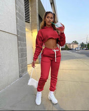 Load image into Gallery viewer, Baby Girl Letter Print Sweatsuit Women&#39;s Set Hooded Crop Top Jogger Pants Set Tracksuit Fitness Two Piece Set Outfits

