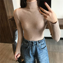 Load image into Gallery viewer, 2021 Autumn Winter Thick Sweater Women Knitted Ribbed Pullover Sweater Long Sleeve Turtleneck Slim Jumper Soft Warm Pull Femme
