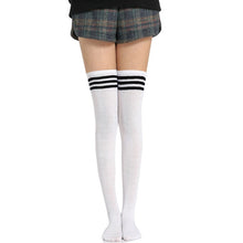 Load image into Gallery viewer, Black Lolita Striped Socks Women Funny Christmas Gifts Sexy Thigh High Nylon Long Stockings Cute Over Knee Socks For Girls
