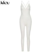 Load image into Gallery viewer, Kliou v-neck skinny sexy jumpsuit women summer hollow out partywear halter sleeveless streetwear outfit fitness backless
