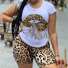 Load image into Gallery viewer, 2021 Plus Size 5XL Two Piece Set for Women Tracksuit Lips Short Sleeve Top Leopard Shorts Sweat Suit 2 Pcs Outfits Matching Sets
