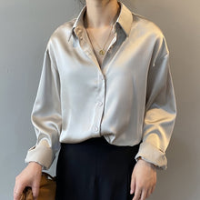 Load image into Gallery viewer, Autumn Fashion Button Up Satin Silk Shirt Vintage Blouse Women White Lady Long Sleeves Female Loose Street Shirts 11355
