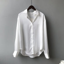 Load image into Gallery viewer, Autumn Fashion Button Up Satin Silk Shirt Vintage Blouse Women White Lady Long Sleeves Female Loose Street Shirts 11355
