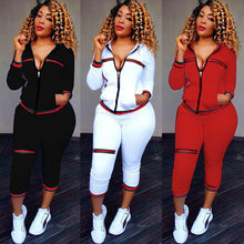 Load image into Gallery viewer, 2021 Autumn Women&#39;s Sportswear 2pcs Women&#39;s Hooded Long Sleeve Zip Crop Tops Long Pants Trousers Loose Casual Clothes Set
