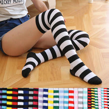 Load image into Gallery viewer, Women Girls Over Knee Long Stripe Printed Thigh High Striped Cotton Socks 22 Colors Sweet Cute Plus Size Overknee Socks
